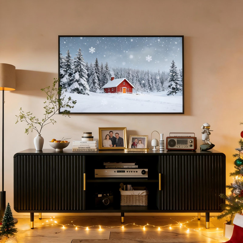 Round Corner TV Stand Entertainment Center – Modern Storage Cabinet & Cable Management for TVs Up to 65", Black