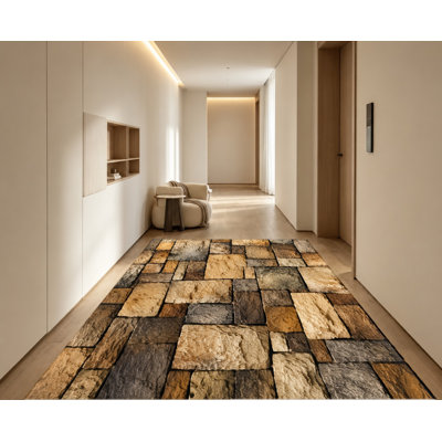 Stone Pattern Area Rug, Realistic Brick Texture, Velvet Surface, Non‑Slip Floor Carpet, Indoor Home Decor for Living Room, Bedroom, Kitchen, Apartment