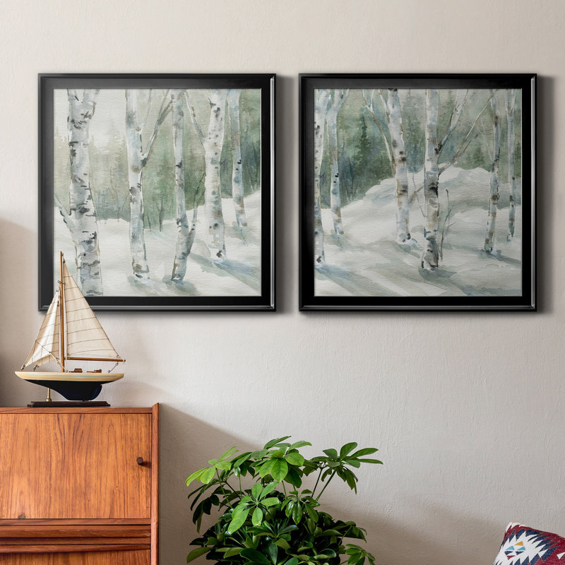 «Winter Wonderland I», peinture sur toile 2 pièces, H 30,5 po x l 61 po x P 1,5 po, Cadre noir