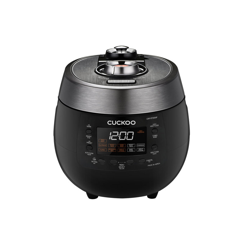 CUCKOO Twin Pressure Rice Cooker 6-Cup Uncooked / 12-Cup Cooked with Nonstick Inner Pot, Versatile Rice Maker & Warmer with 14 Menu Options, Voice Guide, Auto Clean, Black (CRP-RT0609FB)