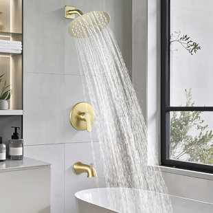 Modern Raincan Round Single-Function Tub and Shower Faucet Set, Valve Trim Kit, Rainfall Shower Head