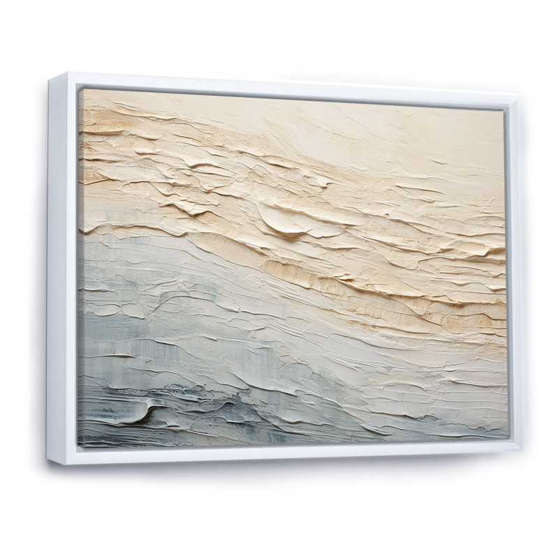 Décoration murale moderne bord de mer beige et gris I - Océan côtier, Cadre flottant blanc, H 30 po x l 40 po x P 1,5 po