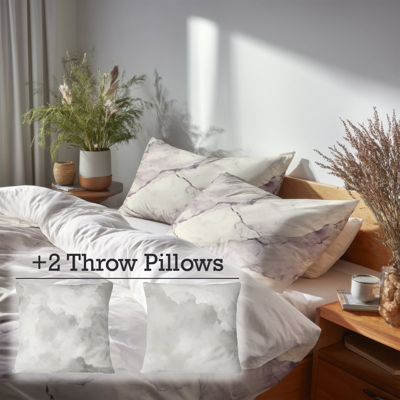 Ensemble de housse de couette et coussin décoratif Abstract Grey Marble Mist