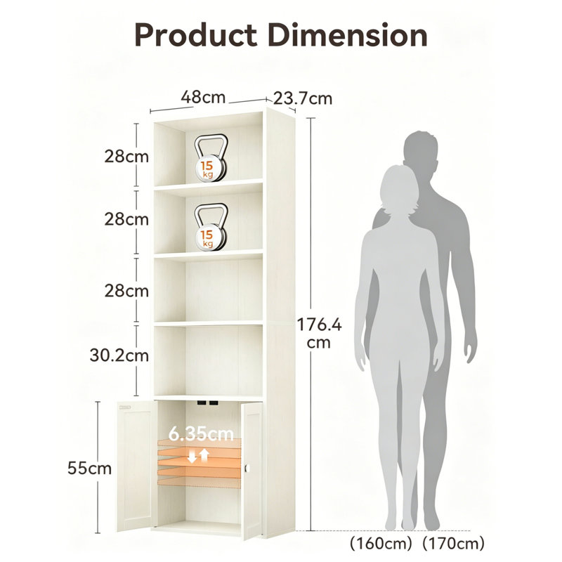 176.4cm H x 48cm W Engineered Wood Bookcase, White