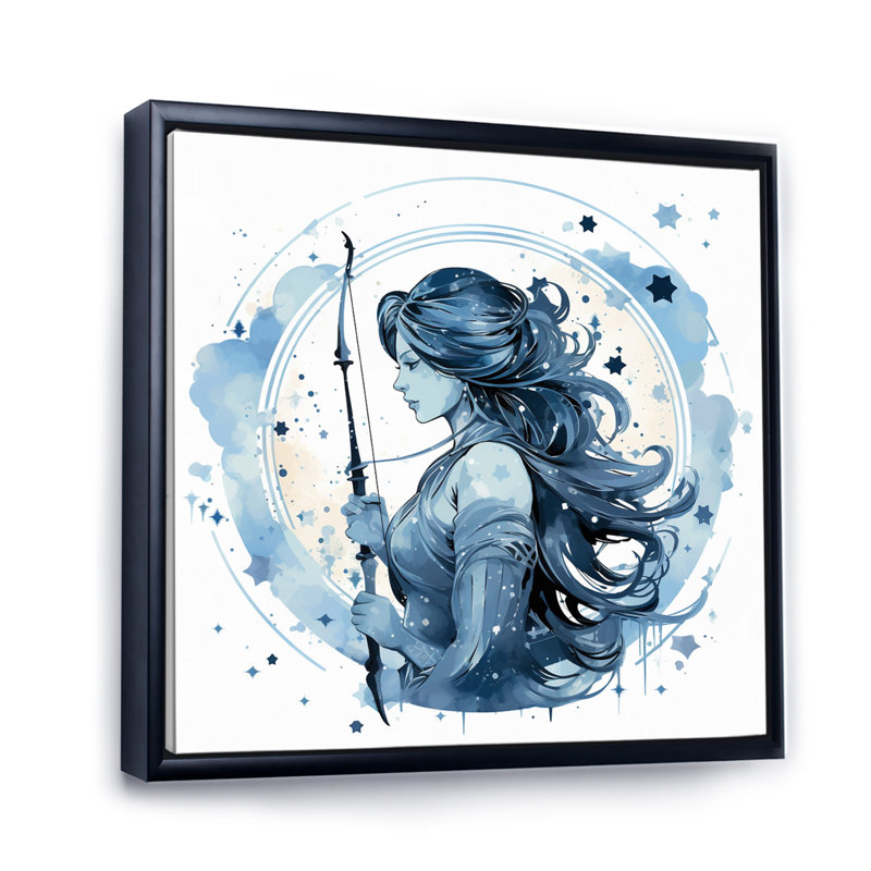 Signe du zodiaque Sagisttarius - impression d'art sur toile, H 16 po x l 16 po x P 1 po, Cadre flottant noir