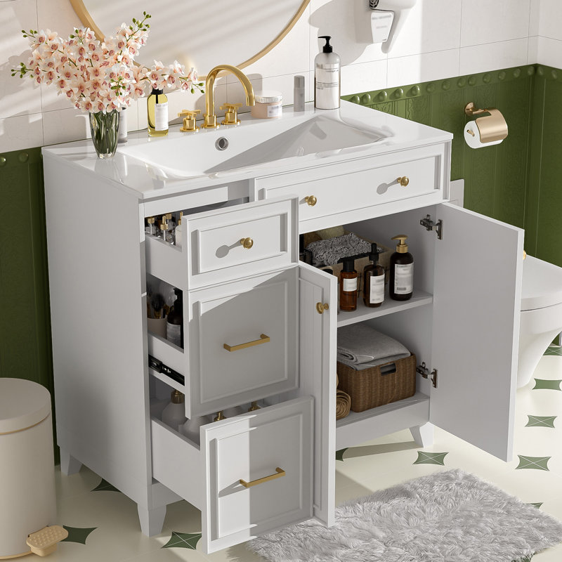 36'' Single Bathroom Vanity With Ceramic Sink, White