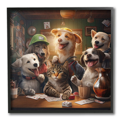 Animals Playing Card Games Framed Giclee Art by Jim Baldwin