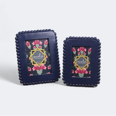 Raatriti Beaded Photo Frame Set of 2 – Handcrafted Decorative Picture Frames for 4x6 & 5x7 Photos, Navy Blue Aubryelle Collection