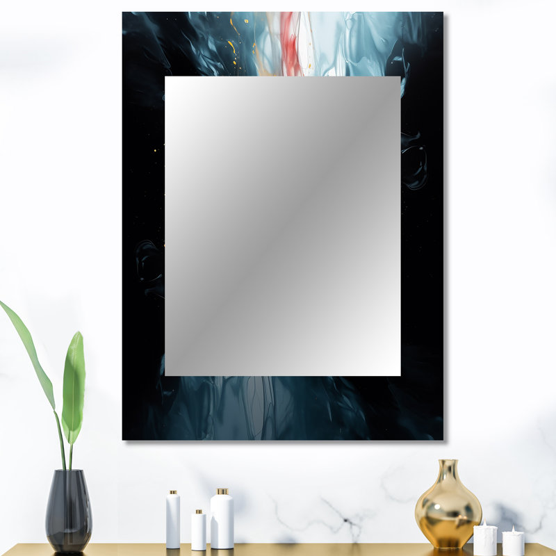 Jaune et bleu réimaginé réalités - miroir mural géométrique unique, miroir jaune, art imprimé en métal, 40 po x 30 po