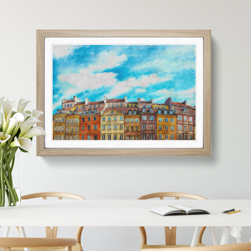 Warsaw Old Town in Poland - Picture Frame Painting Print, 62cm H x 87cm W x 2cm D, Oak Framed