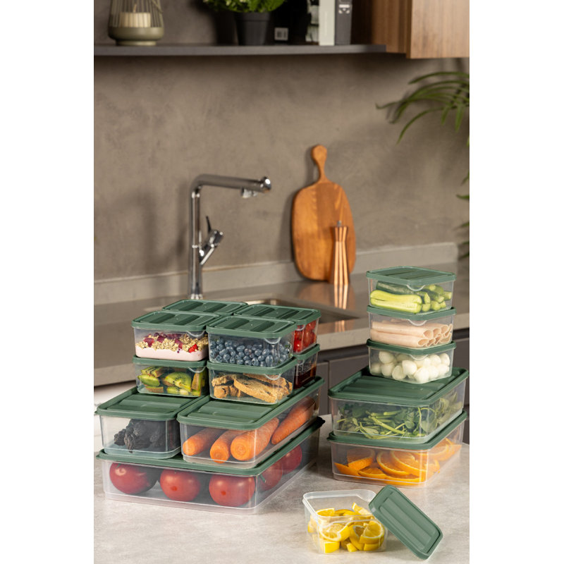 Versatile Storage Box Set (17 Pieces), Green Plastic, Includes 2 x 4.3 x 11.8 in (1.8 qt), 2 x 9.1 x 5.5 in (1.8 qt), 12 x 3.5 x 4.1 in (0.9 qt), 1 x 9.1 x 11.6 in (3.7 qt) | Dishwasher Safe, Durable & Space-Saving Design for Home Organization
