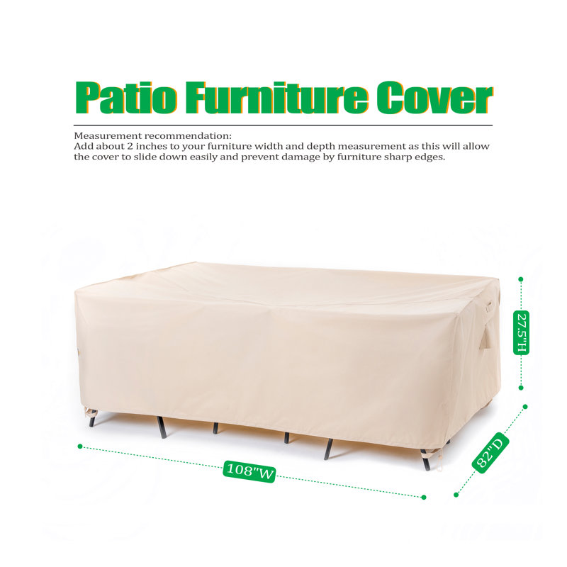 Beige Waterproof Outdoor Patio Rectangular Table Cover, 108" Wide
