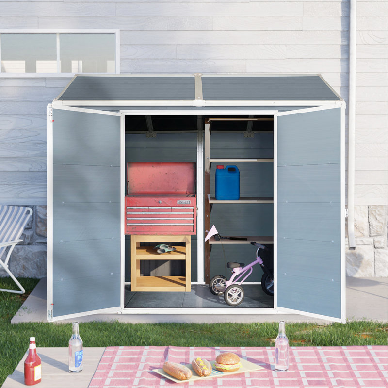Outdoor Storage Waterproof shed with Floor, Two Windows and Lockable Door, Black, 80.5" H x 96.25" W x 52.5" D