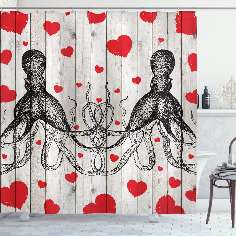 Ensemble de rideau de douche et crochets love, H 70 po x l 69 po