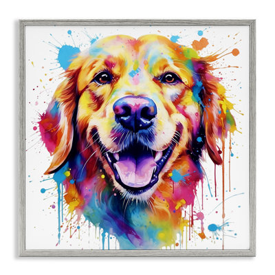 Ba-441-Framed " Happy Dog Paint Drip " by Marybeth Cunningham