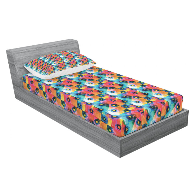 Microfiber Geometric Sheet Set, Twin Sheet Set + Fitted Sheet + 1 Pillowcase