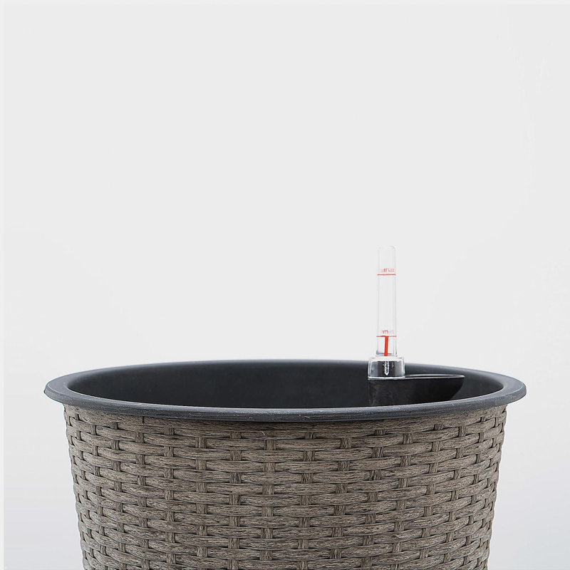 13 in.Gray Wicker Self-watering Planter, Gray, 12.2" H x 13.4" W x 13.4" D