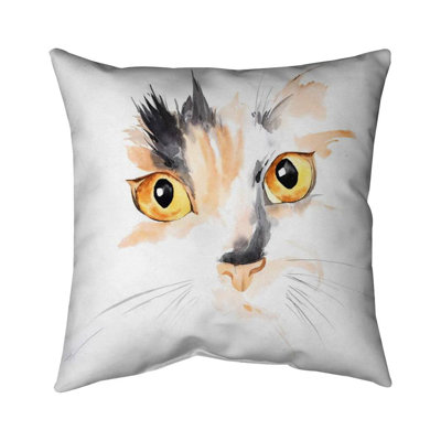 Watercolor cat face closeup - 20"x20" Outdoors Throw pillow - Spun poly - Print on demand