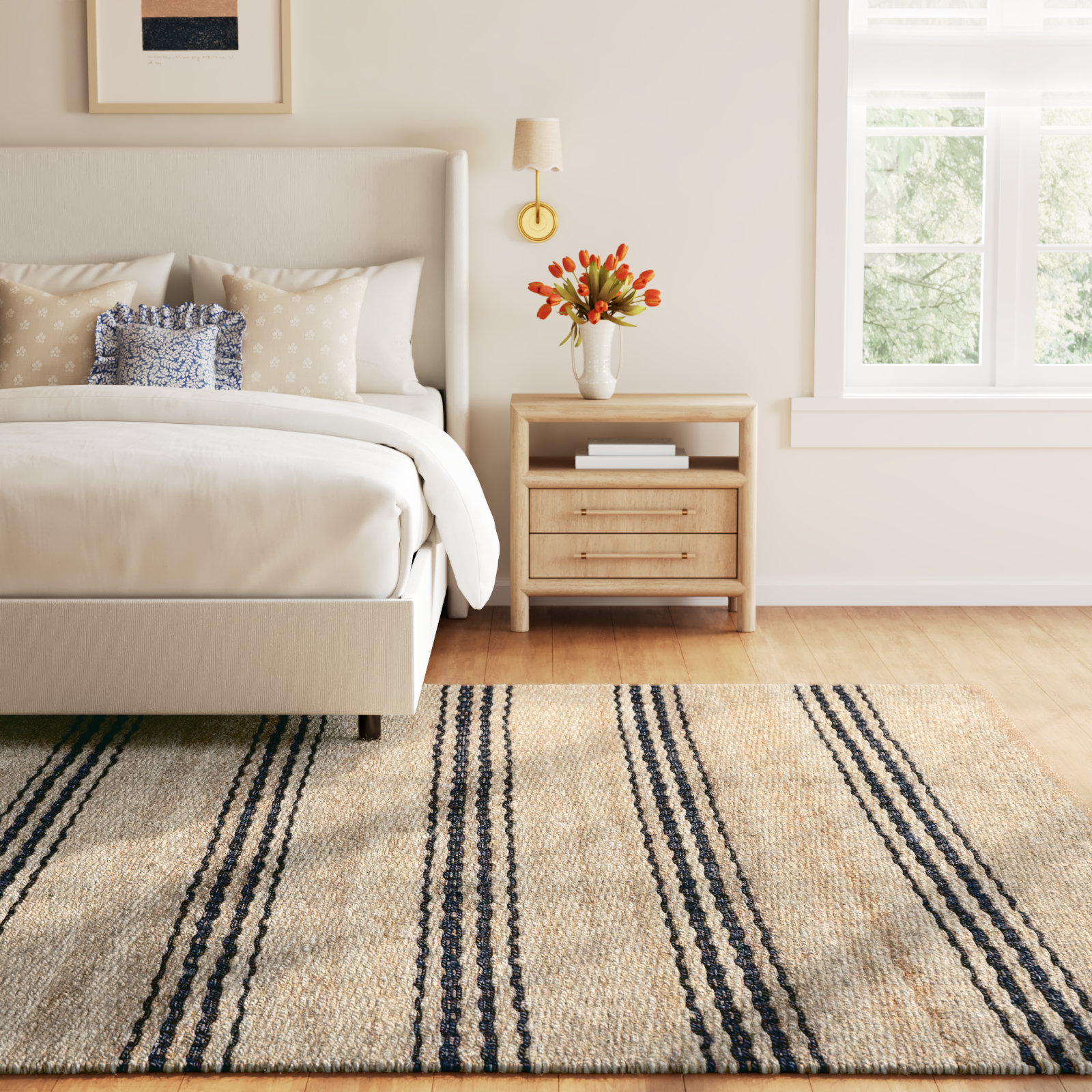 Jute Ticking Indigo Handwoven Rug, Rectangle 5' x 8'