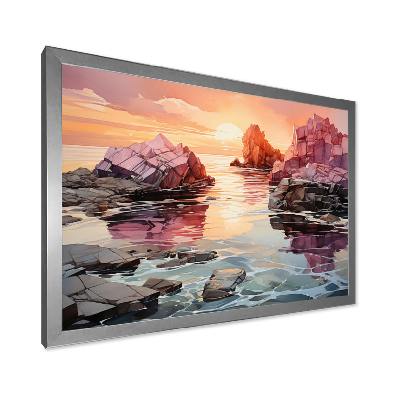 " Orange Grey Iceberg Arctic Mirage ", Cadre simple argenté, H 24 po x l 32 po x P 1 po