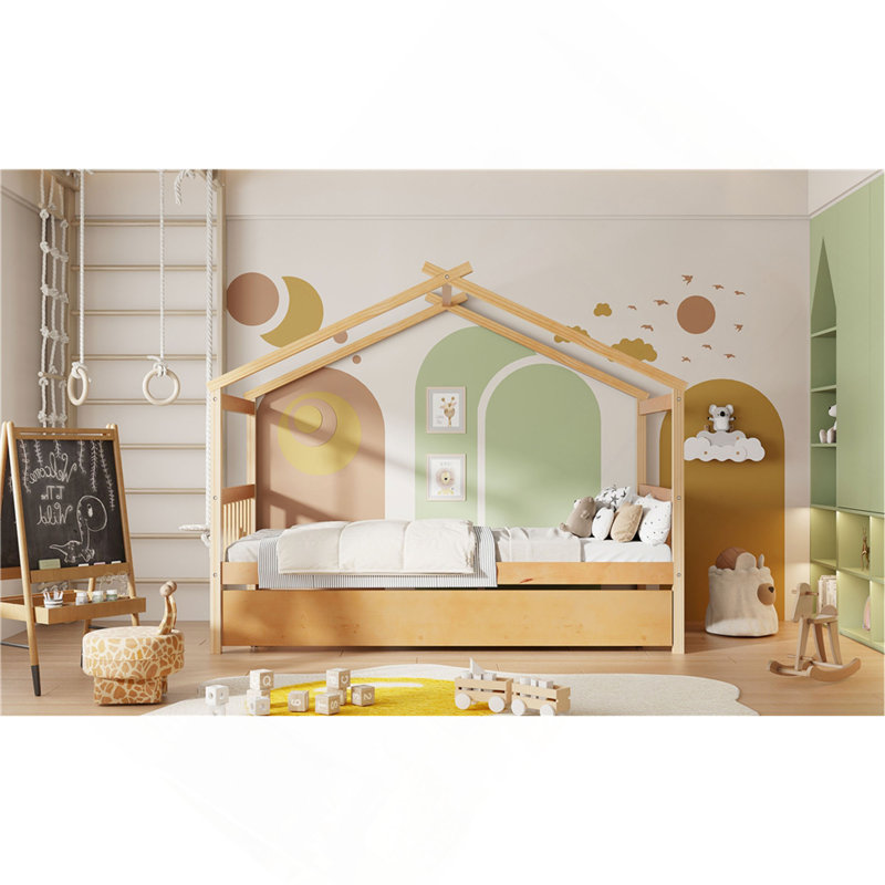 Lit en bois avec couchette, Naturel