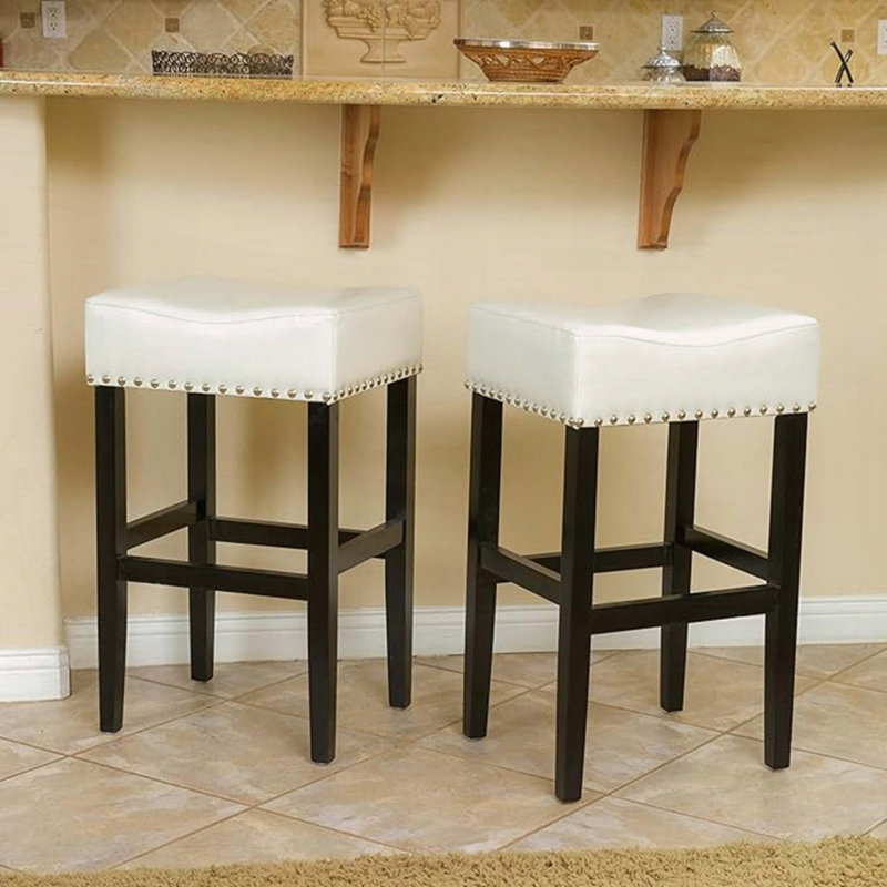 Tabouret de comptoir de 30 pouces en similicuir sans dossier avec structure en bois franc, ensemble de 2