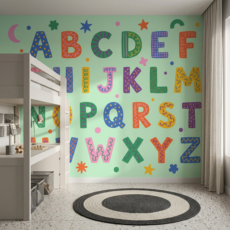 Papier peint amovible pour enfants Alphabet, 120 po x 96 po, Texturé non collé