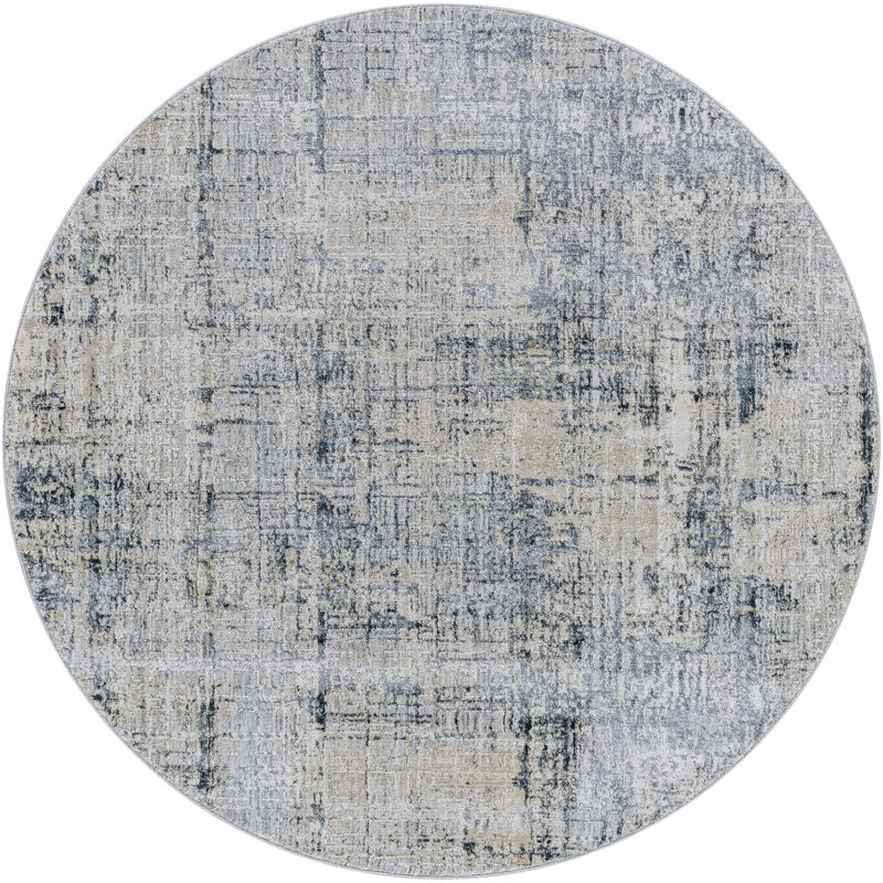 Tapis bleu / gris à motif abstrait Bannon, Rond 8 pi