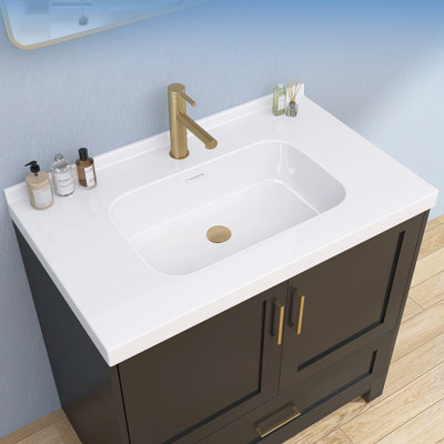36 In. W X 22 In. D Solid Surface Rectangular Single Sink Vanity Top With Backsplash Bathroom Countertop In White