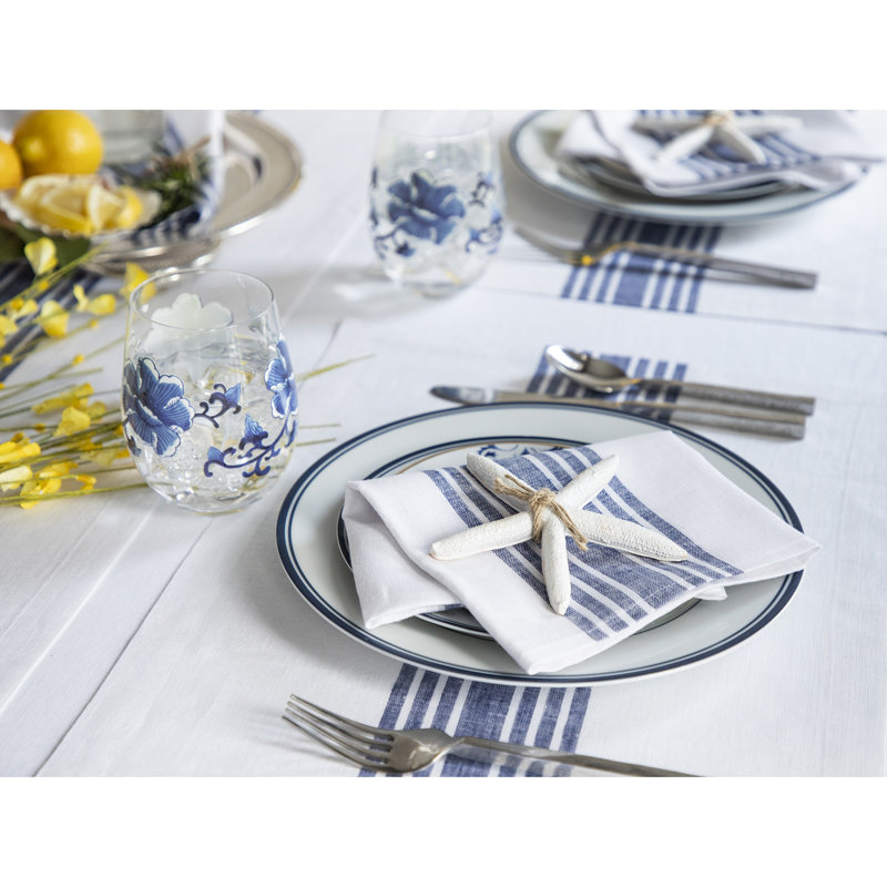 Farmhouse - 100% Pure Linen Dinner Napkins, Navy and White