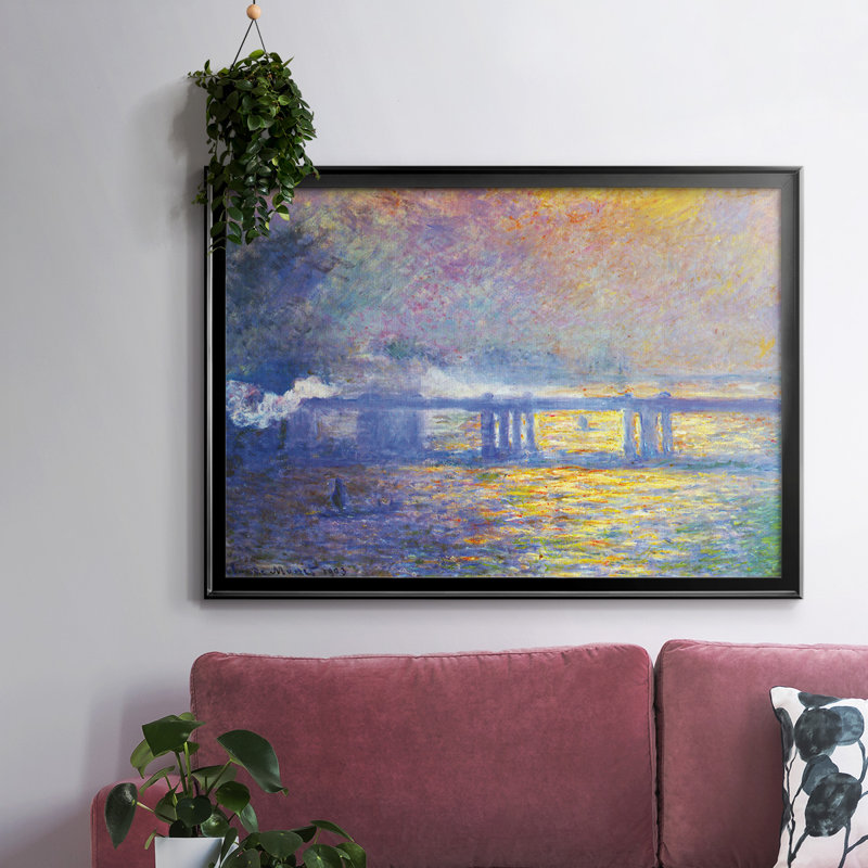 "Charing Cross Bridge", reproduction d'art encadrée sur toile par Claude Monet, H 14 po x l 20 po x P 1,5 po, Noir
