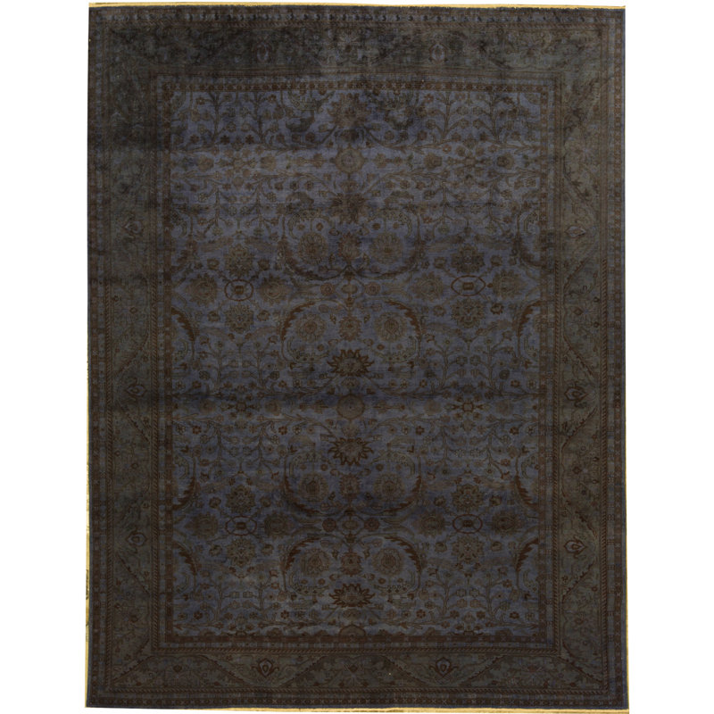 Tapis bleu et ivoire de haute qualité noué à la main