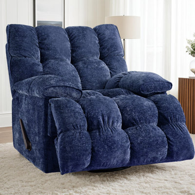 Oversized Manual Recliner Chair with Swivel Frame, Chenille Fabric, and Wooden Backrest - 38.87 Inch Wide