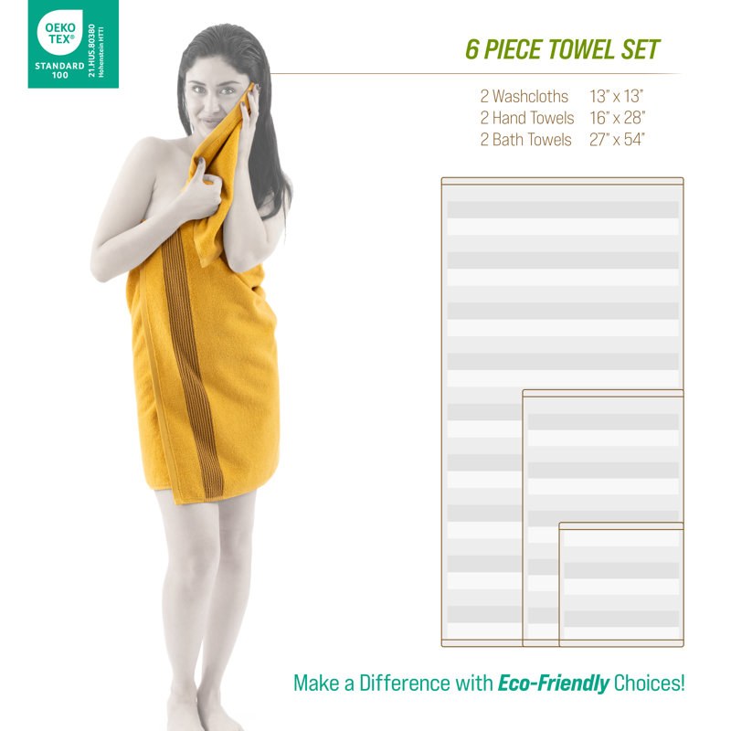 Ensemble de serviettes de bain luxueuses 100% coton 6 pièces, Moutarde