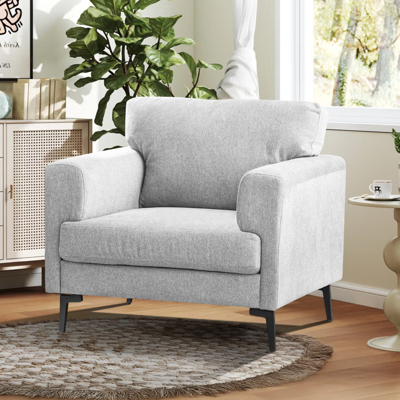 Fauteuil club en lin Blannie, Mélange de lin gris clair