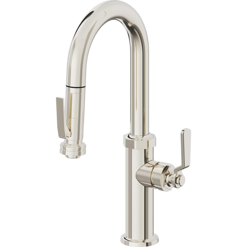 Pull-Down Prep/Bar Faucet With Squeeze Sprayer, Polished Brass