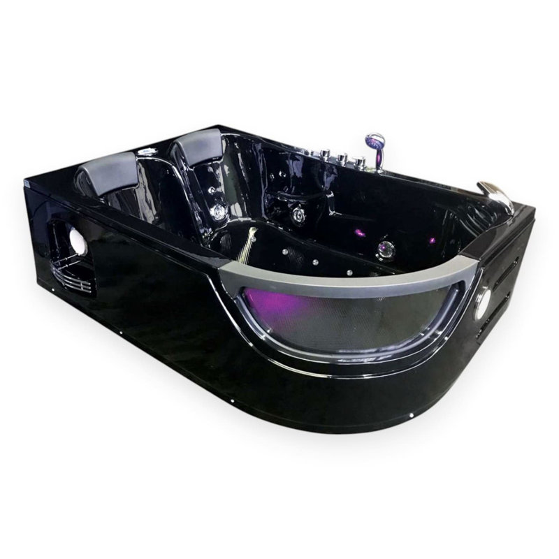 PEGASO 71" x 47" 2-Person Black Whirlpool Bathtub with Dual Pump