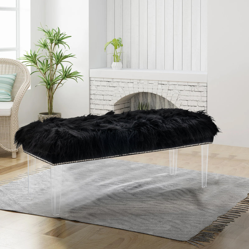 46 Inch Bedroom Bench, Faux Fur Upholstered Bed End Bench, Tufting Ottoman Bench Indoor Bench With Acrylic Legs For Living Room Bedroom Entryway