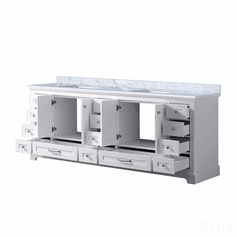 Meuble-lavabo double 84 po x P 22 po avec plateau en marbre de culture, Blanc