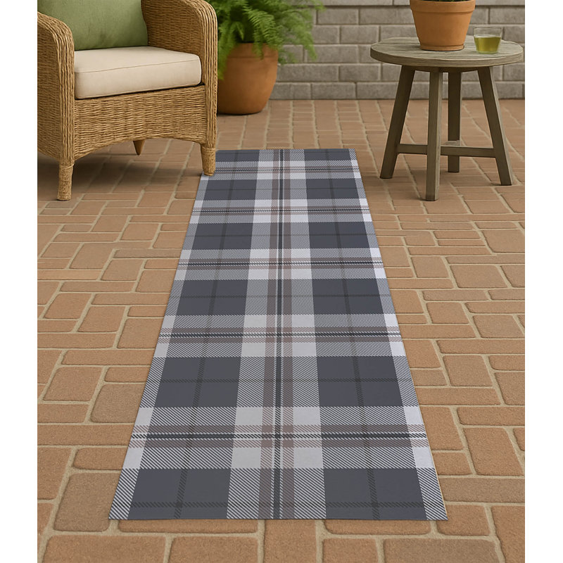 Tartan Block Non-Slip Outdoor Rug, Runner 2'6" x 8'