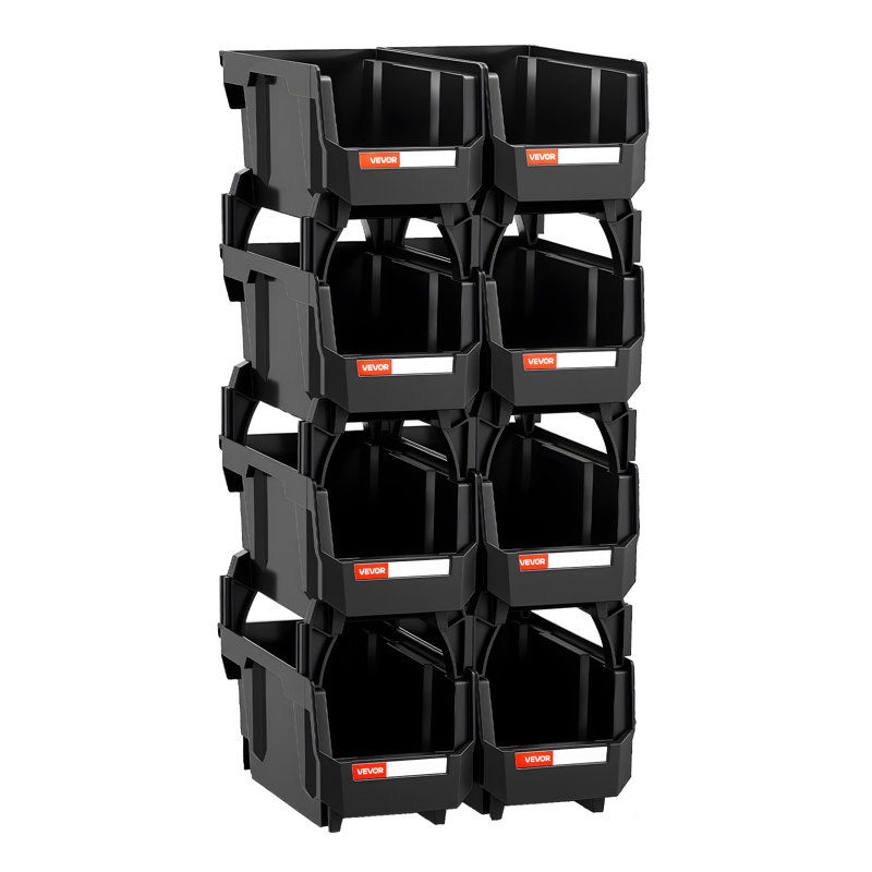 Plastic Stackable Storage Bins, 10.9 x 5.5 x 5.1 inch, Plastic Containers for Organizing and Storage Bins for Closet, Garage, Small Parts, Office Supplies and Other Accessories, Black