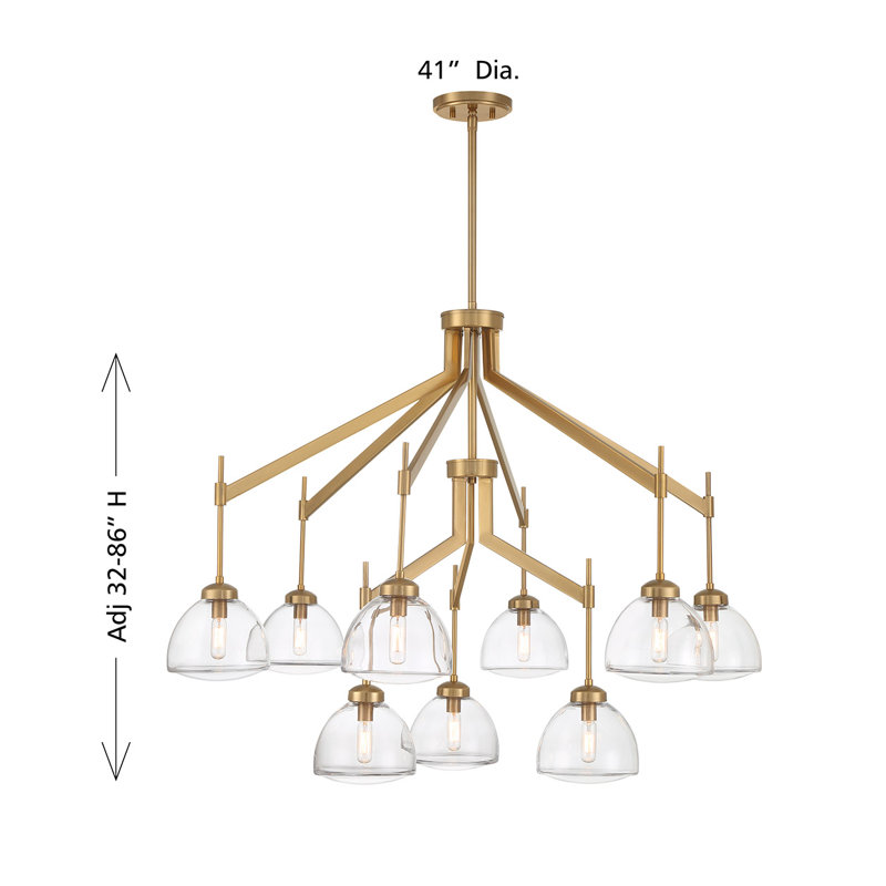  Lustre à 9 lumières en laiton chaud Corbin, H 32 po x l 41 po x P 41 po, 2 étages, 9 lumières