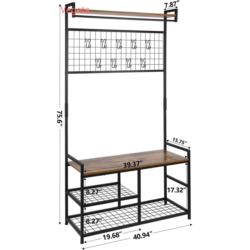 40.94'' Coat Rack, 4-in-1 Hall Tree with Shoe Bench for Entryway
