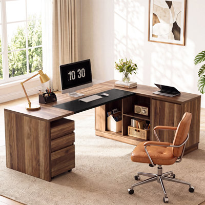 78.74" L-Shaped Executive Desk with 3 Drawers Mobile File Cabinet, Large Office Desk with Storage Cabinet, Shelves & CPU Stand