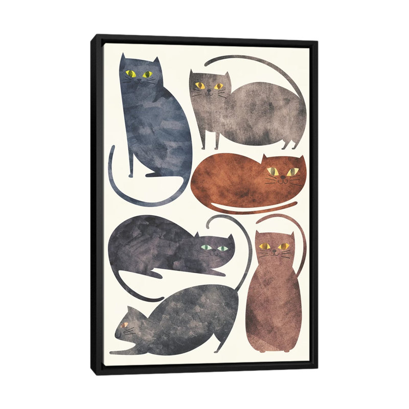 « chats », art sur toile, H 26 po x l 18 po x P 1,5 po, Toile avec cadre noir, Non mat