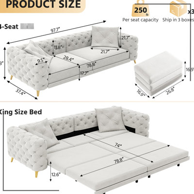 97.7 " Velvet Sleeper Sofa