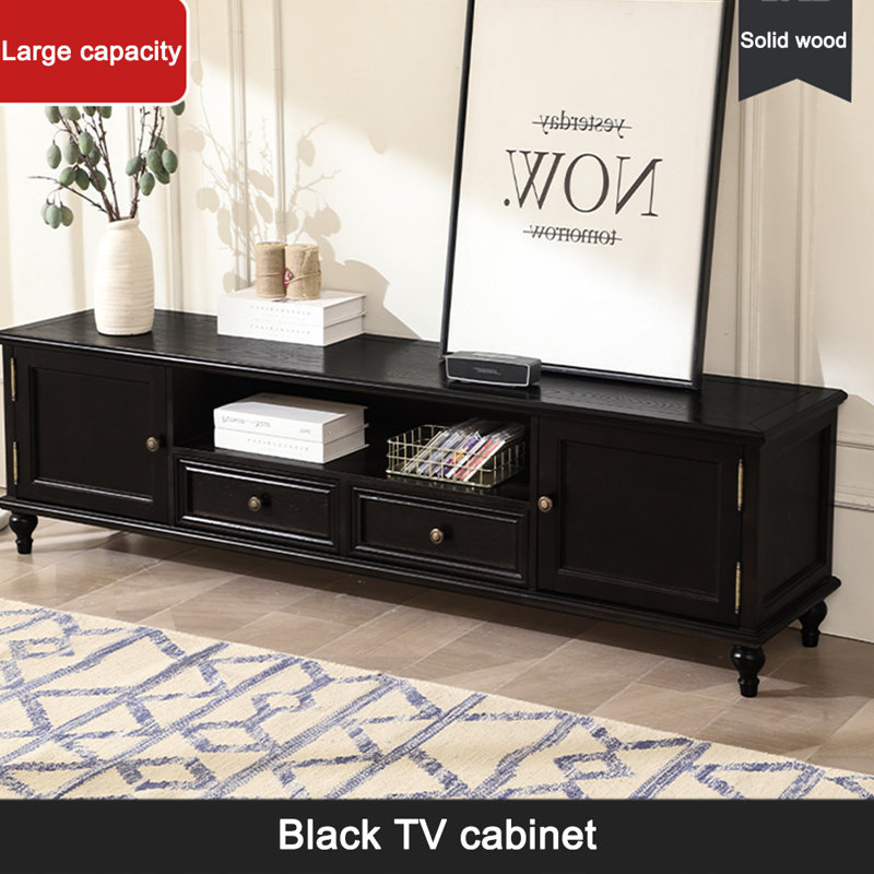Exclusive solid pine TV cabinet, Black, 70.87"