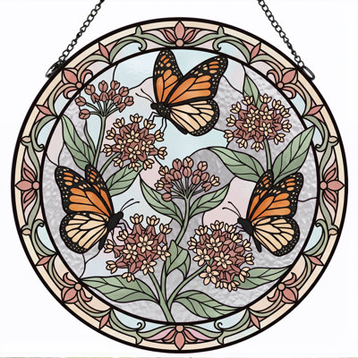 Butterfly Floral Stained Glass Window Panel，12"H