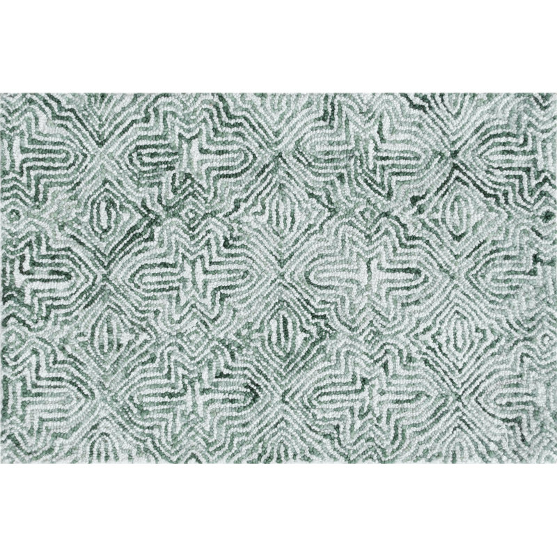 Barranco Hand Tuffted Wool Area Rug in White/Green, Rectangle 2' x 3'