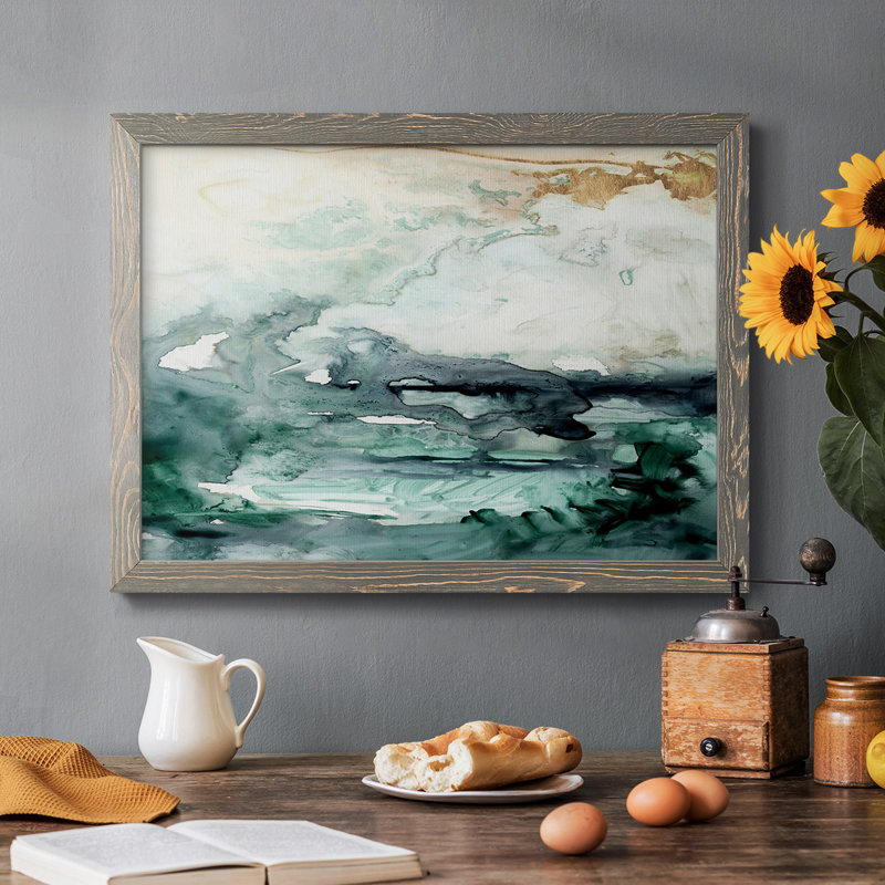 Sea Foam Flow I - Toile tendue avec châssis encadré rustique, Encadré gris, H 22 po x l 32 po x P 1,5 po